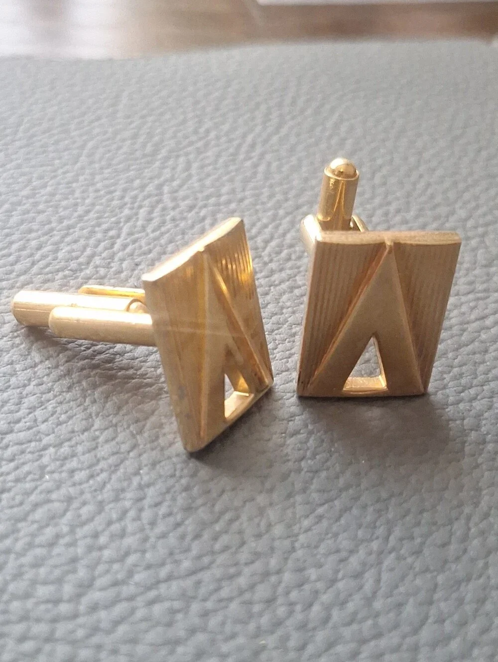 SWANK Gold Tone Triangular Accent Rectangular Cufflinks